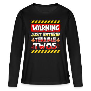 Avertissement de l’apparition des terribles jumeaux - T-shirt manches longues Premium bio Femme - noir - Devant - Julia (174cm)
