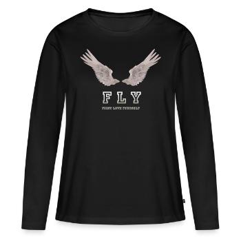 FLY - Aimez-vous d’abord ! - T-shirt manches longues Premium bio Femme - noir - Devant - Julia (174cm)