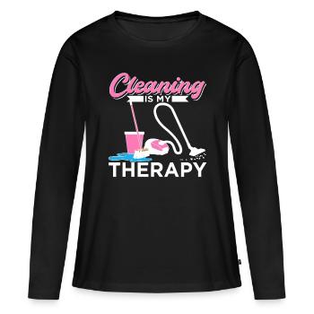 Cleaning Is My Therapy Funny Housekeeping Cleaning - Women's Premium Organic Long Sleeve Shirt - black - Front - Julia (174cm)