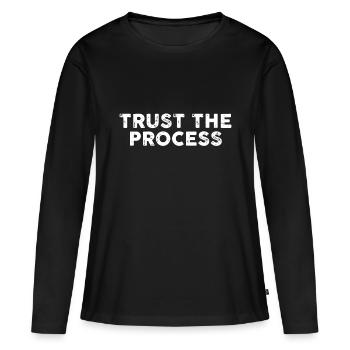 Faites confiance au processus Slogan sportif Motivationnel - T-shirt manches longues Premium bio Femme - noir - Devant - Julia (174cm)