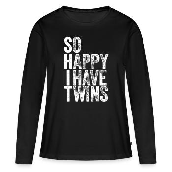 Tellement heureux que j’ai des jumeaux - Fête des mères des pères - T-shirt manches longues Premium bio Femme - noir - Devant - Julia (174cm)