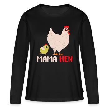 Fun Fête des mères Mama Hen Cadeau Animal de ferme - T-shirt manches longues Premium bio Femme - noir - Devant - Julia (174cm)
