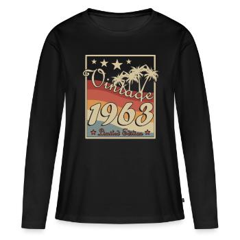 Né en 1963 dans un style rétro - T-shirt manches longues Premium bio Femme - noir - Devant - Julia (174cm)