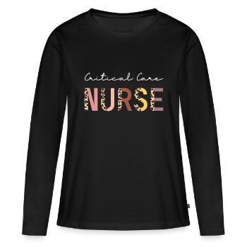 Infirmière en soins intensifs Infirmière en soins intensifs Infirmière en soins intensifs Nursi - T-shirt manches longues Premium bio Femme - noir - Devant - Julia (174cm)