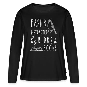 Amoureux des oiseaux, Livres d’oiseaux , Observation des oiseauxlecture - T-shirt manches longues Premium bio Femme - noir - Devant - Julia (174cm)