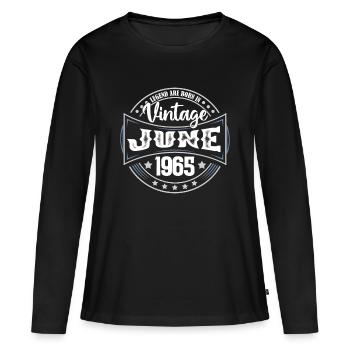 1965 Juni. Geburtstagsgeschenk Juni 1965 Juni - Frauen Premium Bio Langarmshirt - Schwarz - Vorne - Julia (174cm)