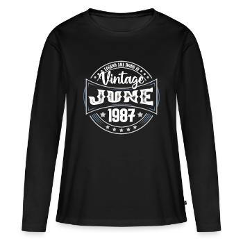 1987 Juni. Geburtstagsgeschenk Juni 1987. Juni - Frauen Premium Bio Langarmshirt - Schwarz - Vorne - Julia (174cm)