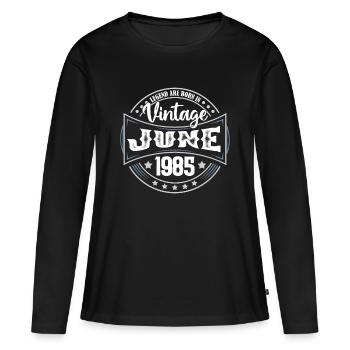 1985 Juni. Geburtstagsgeschenk Juni 1985. Juni - Frauen Premium Bio Langarmshirt - Schwarz - Vorne - Julia (174cm)