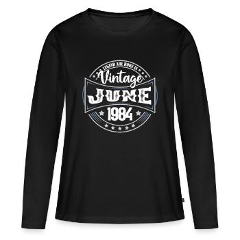 1984 Juni. Geburtstagsgeschenk Juni 1984. Juni - Frauen Premium Bio Langarmshirt - Schwarz - Vorne - Julia (174cm)