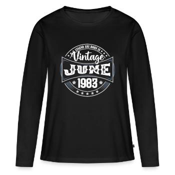 1983 Juni. Geburtstagsgeschenk Juni 1983. Juni - Frauen Premium Bio Langarmshirt - Schwarz - Vorne - Julia (174cm)