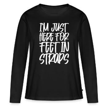 Je suis juste là pour les pieds dans les sangles - T-shirt manches longues Premium bio Femme - noir - Devant - Julia (174cm)