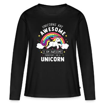 Einhörner sind fantastisch Ich bin ein Einhorn - Lustiger Regenbogen - Frauen Premium Bio Langarmshirt - Schwarz - Vorne - Julia (174cm)