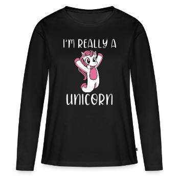C’est mon costume humain Je suis vraiment une licorne - T-shirt manches longues Premium bio Femme - noir - Devant - Julia (174cm)
