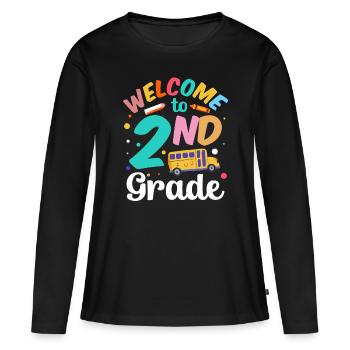 Bienvenue en deuxième classe Deuxième classe - T-shirt manches longues Premium bio Femme - noir - Devant - Julia (174cm)