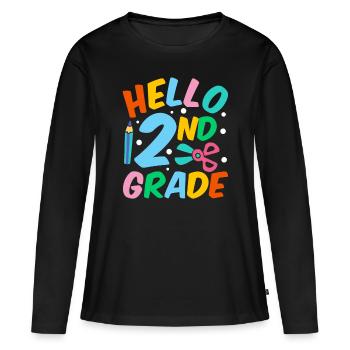 Bonjour 2e année deuxième année deuxième année - T-shirt manches longues Premium bio Femme - noir - Devant - Julia (174cm)