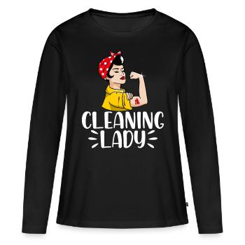 Femme de ménage - T-shirt manches longues Premium bio Femme - noir - Devant - Julia (174cm)