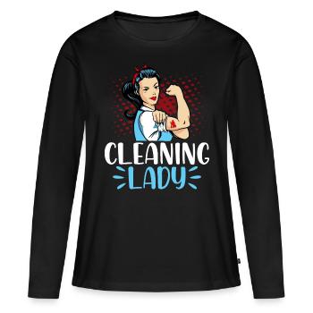 Femme de ménage - T-shirt manches longues Premium bio Femme - noir - Devant - Julia (174cm)