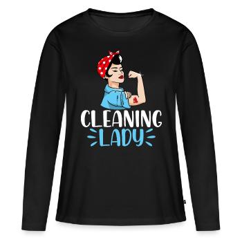 Femme de ménage - T-shirt manches longues Premium bio Femme - noir - Devant - Julia (174cm)