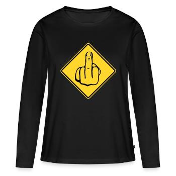 Cadeau du majeur Retourner l’oiseau Insulte grossière S - T-shirt manches longues Premium bio Femme - noir - Devant - Julia (174cm)