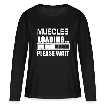 Drôle de chargement de muscles s’il vous plaît attendre Body Builder Gym - T-shirt manches longues Premium bio Femme - noir - Devant - Julia (174cm)