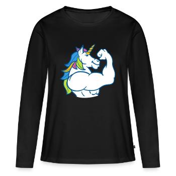 Licorne musculaire - Drôle de musculation magique Fitness Bodybuild - T-shirt manches longues Premium bio Femme - noir - Devant - Julia (174cm)