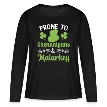 Sujet aux manigances et au lutin irlandais Malarkey - T-shirt manches longues Premium bio Femme - noir - Devant - Julia (174cm)