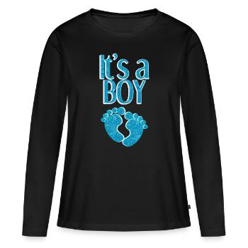 C’est une annonce de grossesse de garçon - T-shirt manches longues Premium bio Femme - noir - Devant - Julia (174cm)