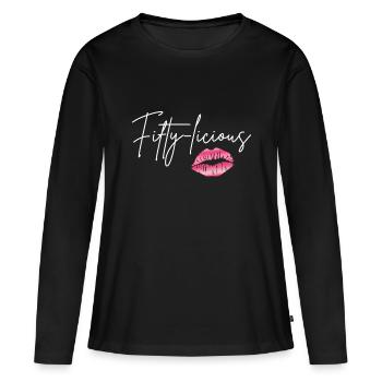 Fifty Licious Lustig 50. Geburtstag Königin 50 Jahre B - Frauen Premium Bio Langarmshirt - Schwarz - Vorne - Julia (174cm)