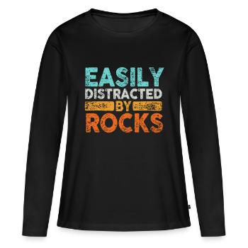 Facilement distrait par la géologie des roches - T-shirt manches longues Premium bio Femme - noir - Devant - Julia (174cm)