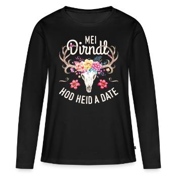 Trachtenshirt Damen Trachten T-Shirt Dirndl Ersatz - Frauen Premium Bio Langarmshirt - Schwarz - Vorne - Julia (174cm)