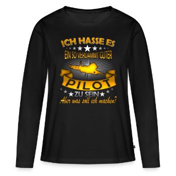 Pilot Piloten Spruch - Frauen Premium Bio Langarmshirt - Schwarz - Vorne - Julia (174cm)
