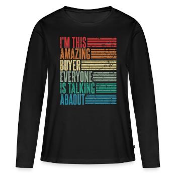 Vintage Acheteur Acheteur Cadeau Rétro - T-shirt manches longues Premium bio Femme - noir - Devant - Julia (174cm)