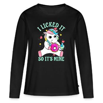 Lustiges Sprichwort, ich habe es geleckt, also ist es mein Einhorn-Cutef - Frauen Premium Bio Langarmshirt - Schwarz - Vorne - Julia (174cm)