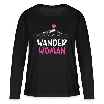 Wander Woman Alpenherz Berge Gebirge Wandern Herz - Frauen Premium Bio Langarmshirt - Schwarz - Vorne - Julia (174cm)