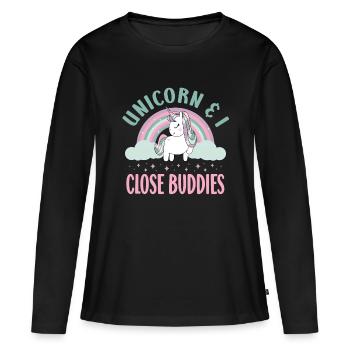 Vintage Rainbow Unicorn & I - Close Buddies Spirit - Women's Premium Organic Long Sleeve Shirt - black - Front - Julia (174cm)