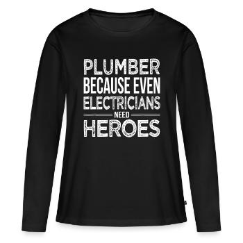 Klempner, weil auch Elektriker Helden brauchen Funn - Frauen Premium Bio Langarmshirt - Schwarz - Vorne - Julia (174cm)