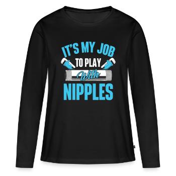 C’est mon travail de jouer avec les mamelons tuyauteur Plumbe - T-shirt manches longues Premium bio Femme - noir - Devant - Julia (174cm)