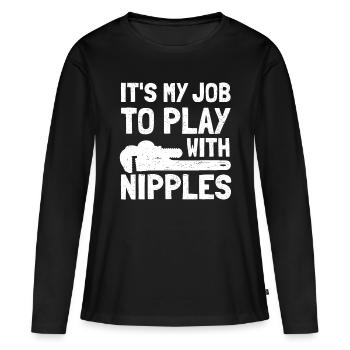 Funny Plumber Art pour hommes Femmes Steamfitter Plumbi - T-shirt manches longues Premium bio Femme - noir - Devant - Julia (174cm)