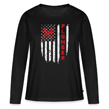 USA Amerikanische Flagge Klempner Männer Frauen Klempner Patri - Frauen Premium Bio Langarmshirt - Schwarz - Vorne - Julia (174cm)