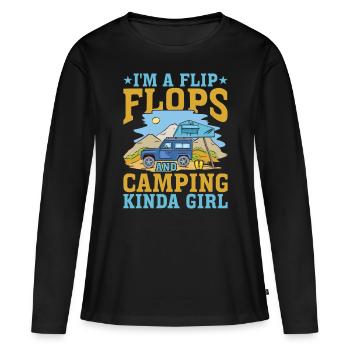 Je suis une Flip Flops et Camping Kinda Girl 3 - T-shirt manches longues Premium bio Femme - noir - Devant - Julia (174cm)
