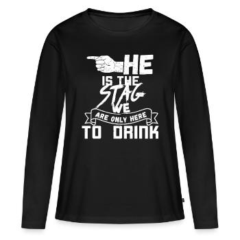 Il est le cerf, nous ne sommes ici que pour boire du cerf - T-shirt manches longues Premium bio Femme - noir - Devant - Julia (174cm)
