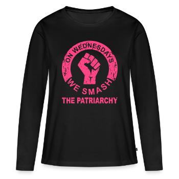 Mittwochs zerschlagen wir das Patriarchat der Frauenrechte - Frauen Premium Bio Langarmshirt - Schwarz - Vorne - Julia (174cm)