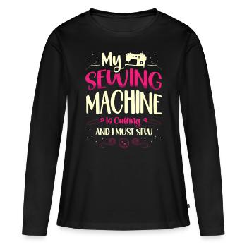 couture, couture, couture, courtepointe, couturière, couture, couture - T-shirt manches longues Premium bio Femme - noir - Devant - Julia (174cm)