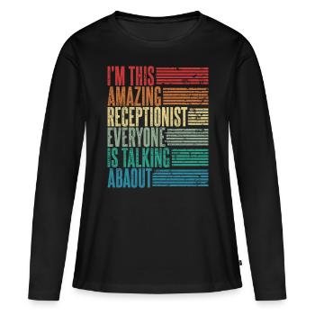 Réceptionniste Vintage Cadeau Réceptionniste Rétro - T-shirt manches longues Premium bio Femme - noir - Devant - Julia (174cm)