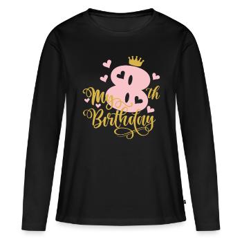 8 Year Old 8th Birthday Pink Girls Princess Gold C - Women's Premium Organic Long Sleeve Shirt - black - Front - Julia (174cm)