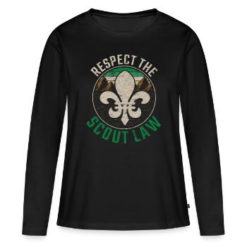 Guide scout Respect scout La loi scoute - T-shirt manches longues Premium bio Femme - noir - Devant - Julia (174cm)