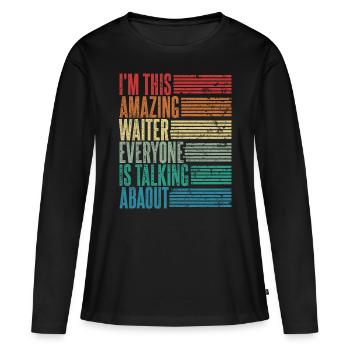 Restaurant Vintage Serveur Professionnel Cadeau Rétro - T-shirt manches longues Premium bio Femme - noir - Devant - Julia (174cm)