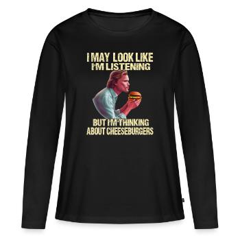 Pensées de cheeseburgers - T-shirt manches longues Premium bio Femme - noir - Devant - Julia (174cm)