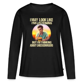 Pensées de cheeseburgers - T-shirt manches longues Premium bio Femme - noir - Devant - Julia (174cm)