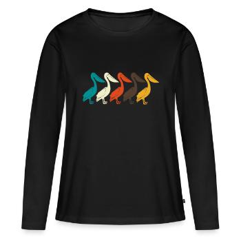 Rétro Vintage Pelican Animal Lover Zookeeper Graph - T-shirt manches longues Premium bio Femme - noir - Devant - Julia (174cm)
